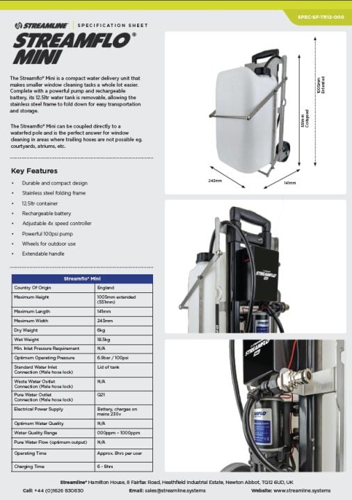 Streamflo™ Mini 12Ltr Specification Sheet