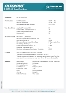 Filterplus® 300GPD Reverse Osmosis Membrane Specification Sheet